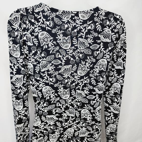 Boden Black & White Floral Long Sleeve Ruched Jersey Mini Dress Women's size 12L - Picture 12 of 13